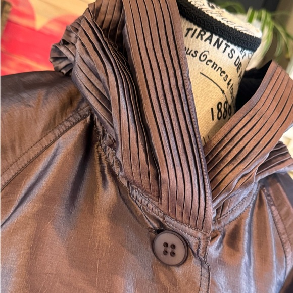 UBU Reversible Rain Coat Jacket Shimmer Brown Black Button Front Cowl Pleated - Picture 3 of 9